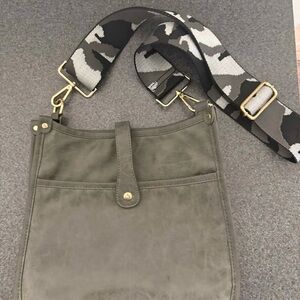 Dark Gray Crossbody Bag with Camouflage Strap